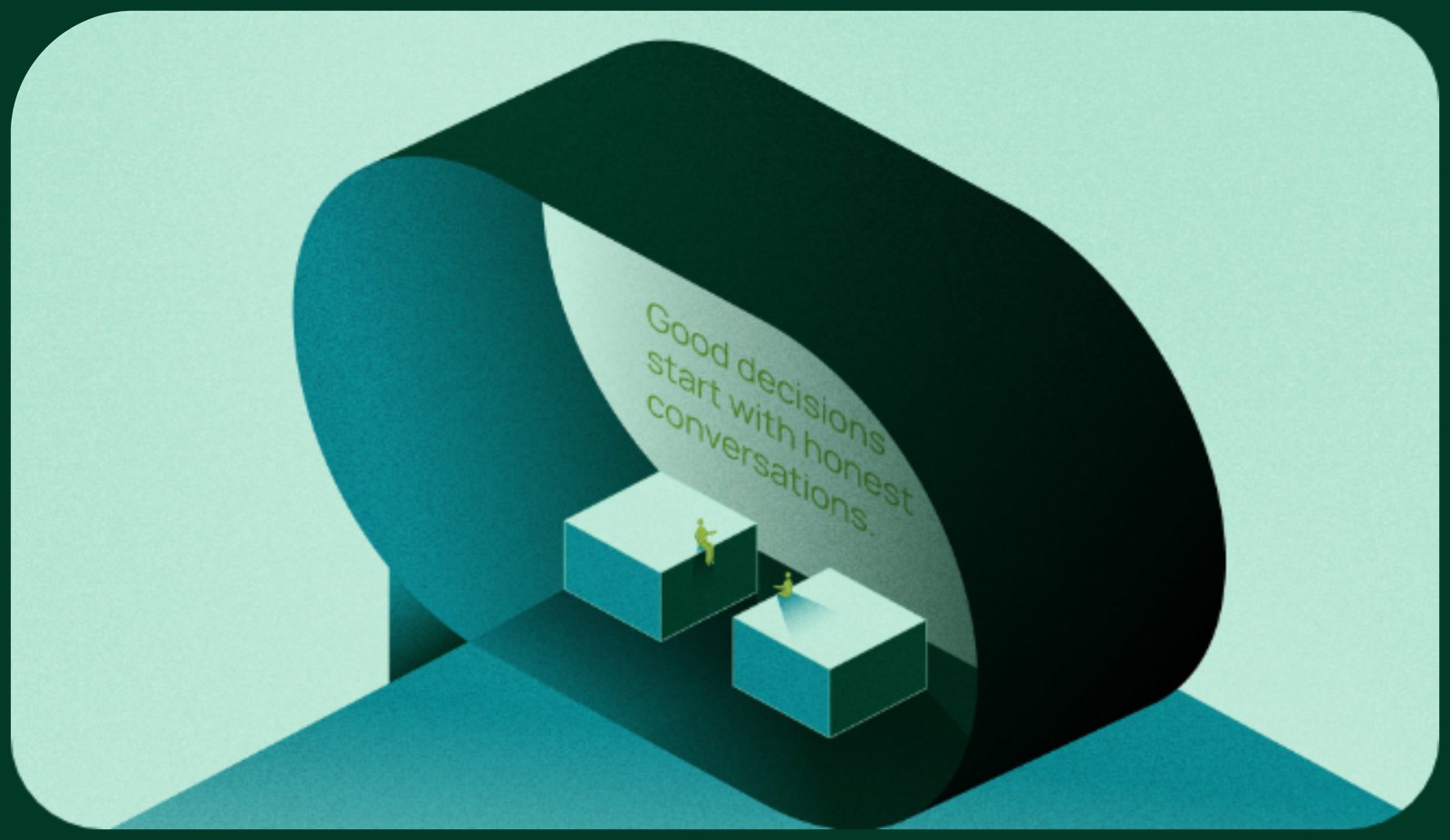 Illustration: an archway framing a thought on good decisions
